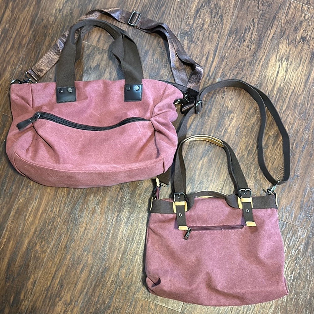 Stylish Pink Canvas Tote and Crossbody Set